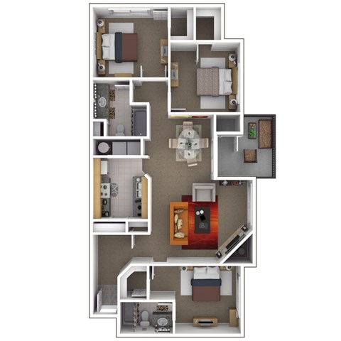 Floor plan for 3 beds, 2 baths